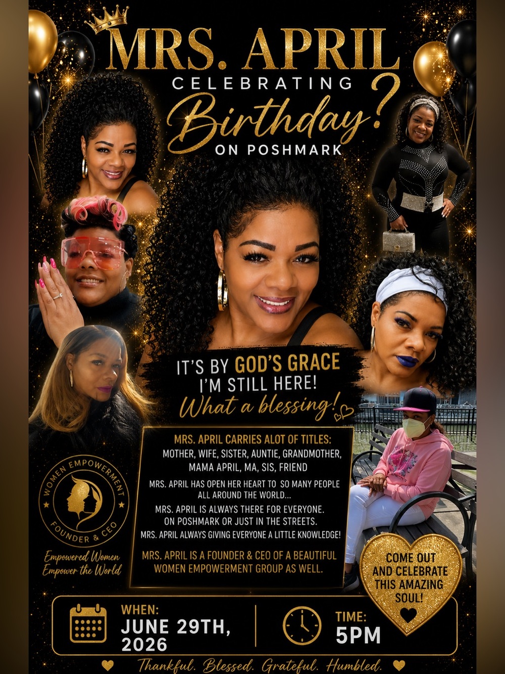 Mrs. April Birthday Celebration Poster - Black & Gold